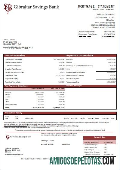 Declaração de hipoteca do Banco de Poupança de Gibraltar Scr baixar para verificação